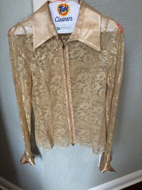 Gold Lace Zip-Front Women's Top